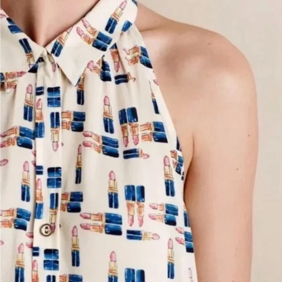 Anthropologie Maeve Tesni Lipstick Print Swing Tank Size 4 EUC $118 100% rayon - Picture 2 of 16